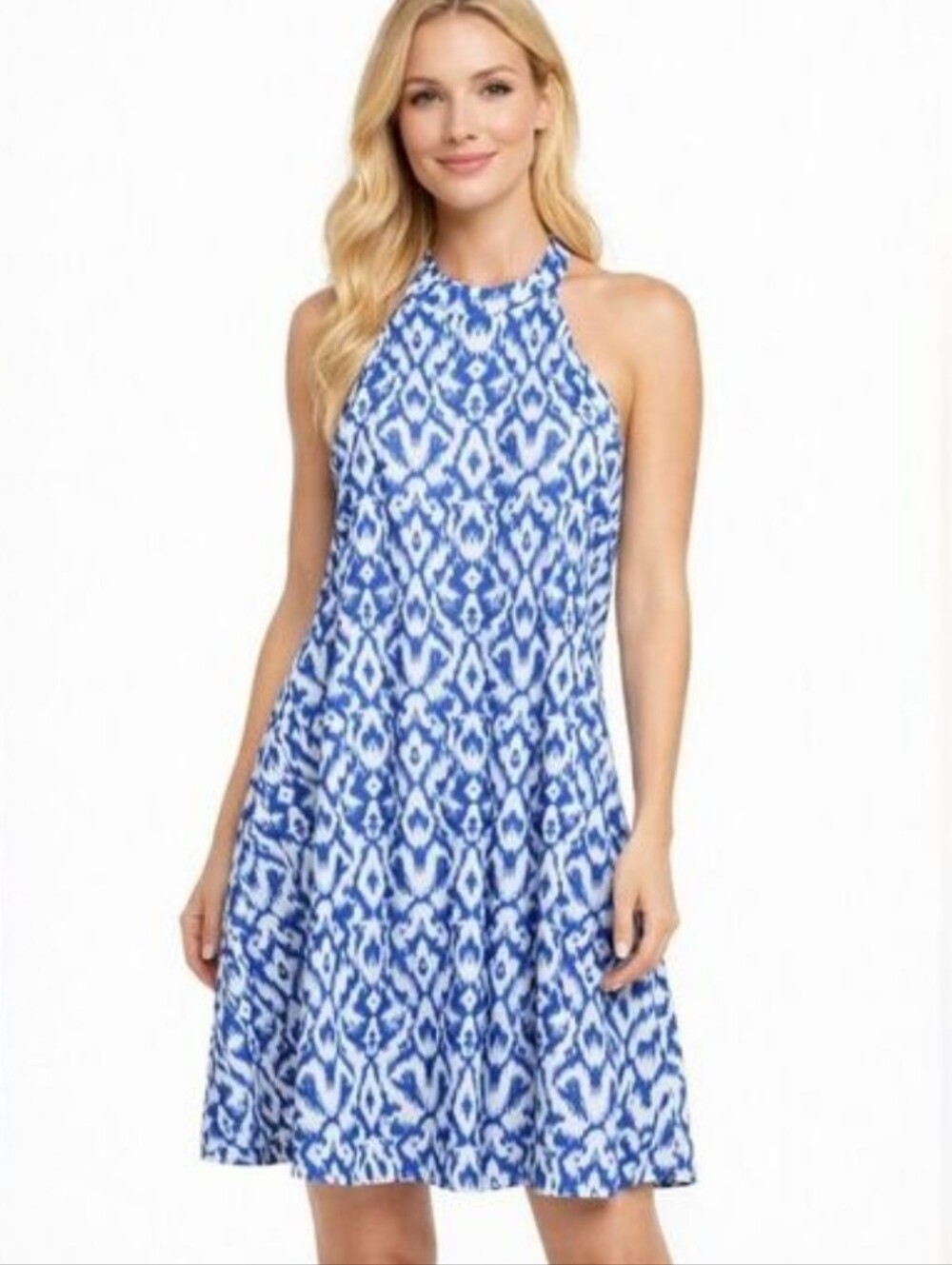 TRÏBE FASHION Blue & White Halter Midi Dress Size XXL 14